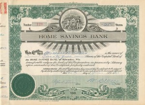 Home Savings Bank - Stock Certificate